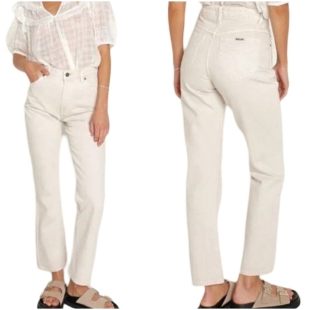 Rollas Original High Rise Straight Crop Jeans Sand Off White 100% Cotton Size 27